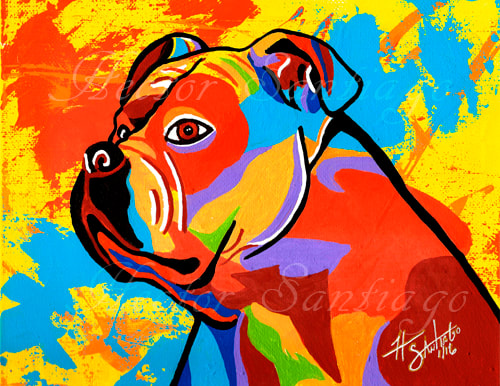 Hector Santiago's Art - American Bulldog Art - Acrylics on Canvas