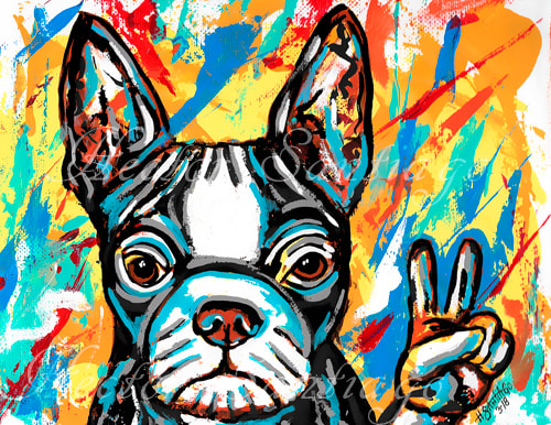Hector Santiago's Art - Boston Terrier Art - Acrylics on Canvas