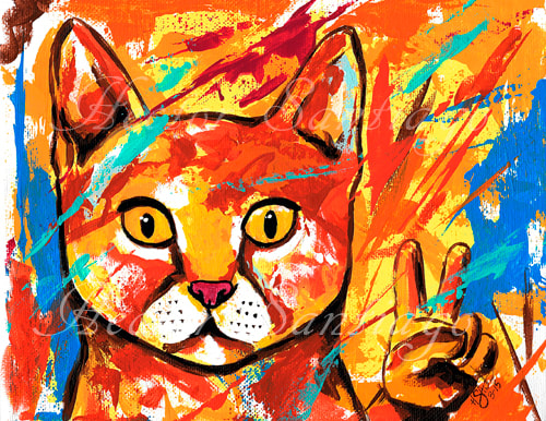 Hector Santiago's Art - Cat Art - Acrylics on Canvas
