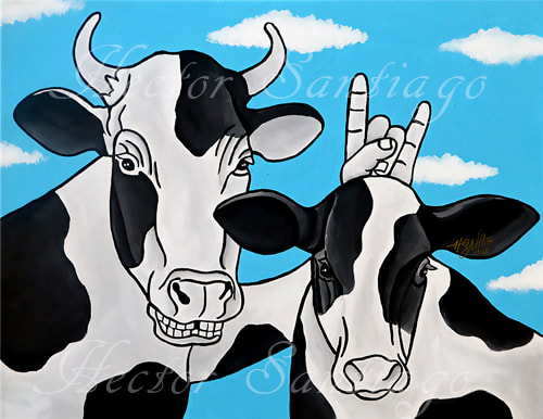 Hector Santiago's Art - Cow Art - Acrylic on Canvas
