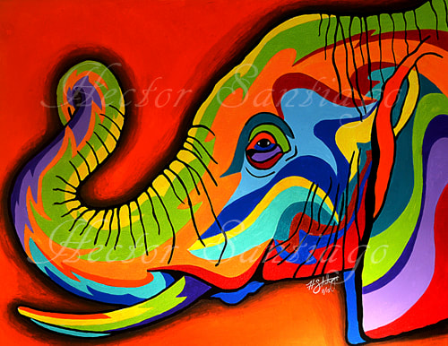 Hector Santiago's Art - Elephant Art - Acrylic on Canvas