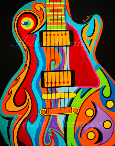 Hector Santiago Art - Blues Guitar Art - Acrylics on Canvas