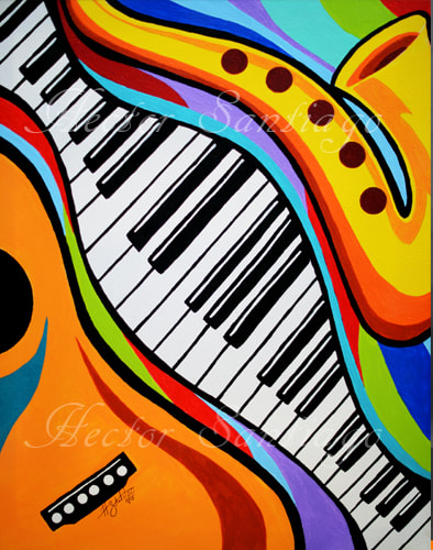 Hector Santiago Art - Musical Instruments Art - Acrylics on Canvas