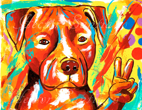 Hector Santiago's Art - Pitbull Art - Acrylics on Canvas