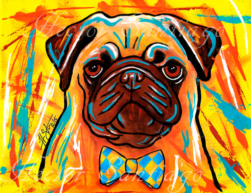 Hector Santiago's Art - Pug Art - Acrylics on Canvas