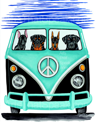 Hector Santiago's Art - VW Art - Dog Art - Acrylics on Canvas