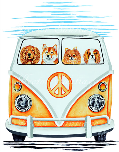 Hector Santiago's Art - VW Art - Dog Art - Acrylics on Canvas
