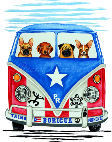 Hector Santiago's Art - VW Art - Dog Art - Puerto Rican Art - Acrylics on Canvas